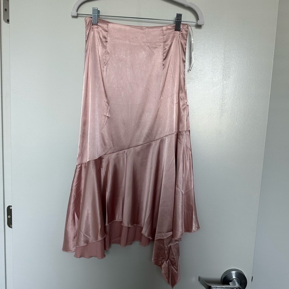 SHEIN Dresses & Skirts - Pink satin asymmetrical ruffle midi skirt